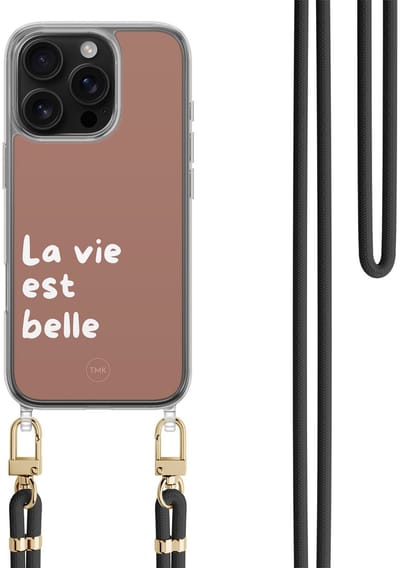 Casevibes - Telefoonhoesje met koord - Geschikt voor Apple iPhone 16 Pro - La vie est belle - Bruin - Tekst