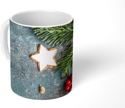 Mok - Koffiemok - Kerst - Rustiek - Takken - Steranijs - Bes - Rood - Mokken - 350 ML - Beker - Koffiemokken - Theemok