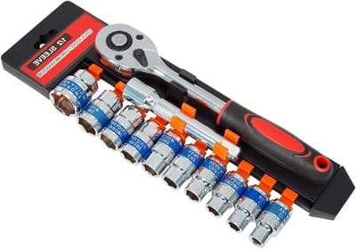 Steeksleutelset met ratel - Dopsleutelset 1/2 inch - Voertuigonderhoud - 12 gereedschappen - Metrisch - Metaal