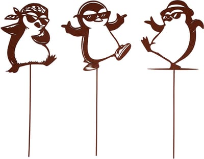 UNUS® Tuinsteker Pinguins van metaal in roestlook