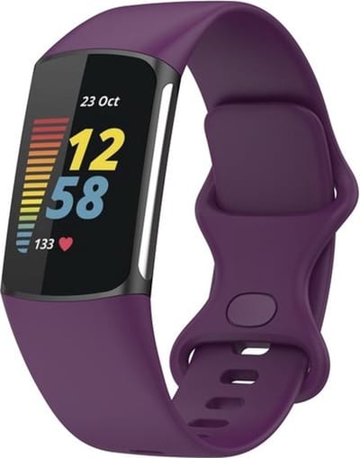 By Qubix - Compatible Fitbit bandje - Geschikt voor Fitbit Charge 5 - Fitbit Charge 6 Sportbandje met dubbele lus - Donkerpaars - Maat: S - Horlogeband - smartwatchbandje