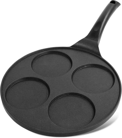 Pannenkoekenpan met 4 gaten - Spiegelei pan - Ontbijt maken - Gelijkmatige warmteverdeling - 265 cm - Zwart