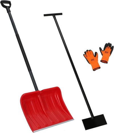 KOTARBAU® Set sneeuwschep met metalen steel 133 cm ijskrabber 119 x 20 cm + handschoenen warme sneeuwschuiver sneeuwschuiver sneeuwschuiver sneeuwschop auto bumper met steel, schep met steel