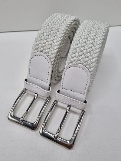 2 pack deal - Elastische riem - gevlochten broekriem - dames en heren riemen - kleur Wit 105 cm