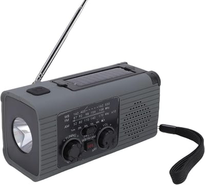 Draagbare Noodradio - 2000mAh Powerbank - Zonnepaneel - Handslinger - SOS-Alarm & LED Zaklamp - AM/FM/WB/Kortegolf - Grijs
