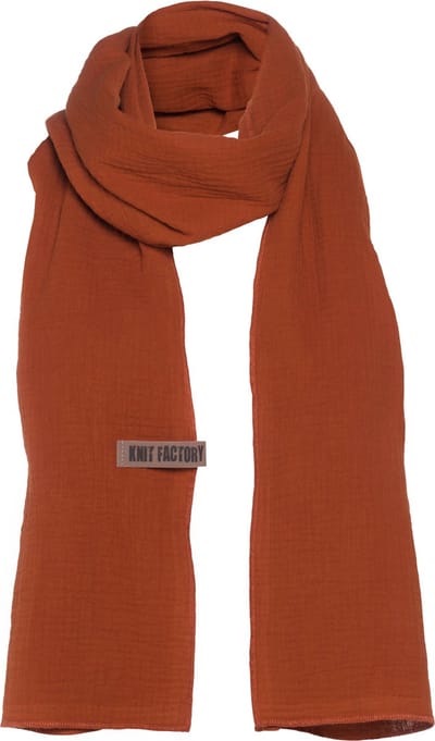 Knit Factory Liv Sjaal Dames - Katoenen sjaal - Langwerpige sjaal - Oranje zomersjaal - Dames sjaal - Terra - 200x40 cm - Duurzaam & Milieuvriendelijk - 100% Biologisch katoen