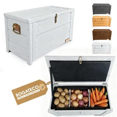 BOGATECO Geïsoleerde Tuinkist met Deksel - Thermobox 55L - Houten Kist voor Groente & Fruit - 79x46x39cm - Verstelbare Vakken