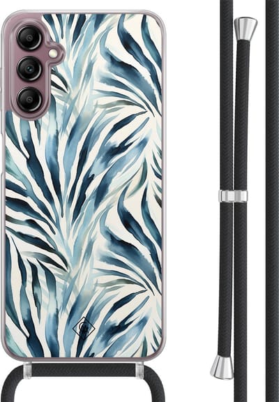 Casimoda® hoesje met koord - Geschikt voor Samsung A14 - Japandi Waves - Afneembaar koord - TPU/acryl - Blauw