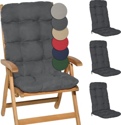 Beautissu Flair HL – Set van 4 Tuinstoelkussens Hoge Rug – 120x50 cm – Grafiet Grijs – Tuinkussen in Matraskussen Kwaliteit