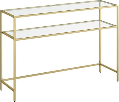 Consoletafel - Bijzettafel - dressoir - 2 Glazen planken - Goud