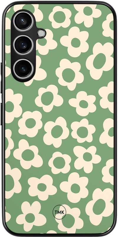 Hoesje geschikt voor Samsung Galaxy S23 FE - Retro cute flowers - Groen - TPU case - Bloemen - Hardcase zwart telefoonhoesje