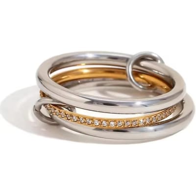 Stapelbare Ringen voor Dames Statement Gemengde Metalen Multi Ring Stapel Zirkonia Verbonden Banden Stapelsieraden 6