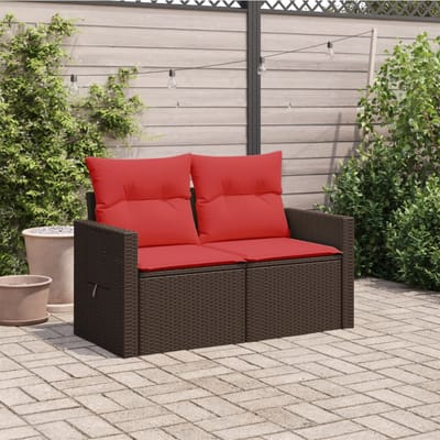 vidaXL - Tuinbank - met - kussens - 2-zits - poly - rattan - bruin