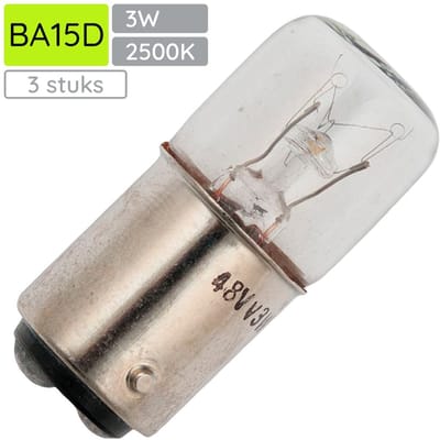Signaallamp Ba15d 60V 3W - 50 mAh - 3 stuks - T16 Gloeilamp Ø16mm - 35mm - 2500K - Dimbaar