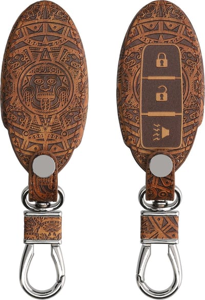 kwmobile autosleutel hoesje geschikt voor Nissan 3-knops autosleutel - Autosleutel behuizing - Case in bruin / lichtbruin - Maya Kalender design