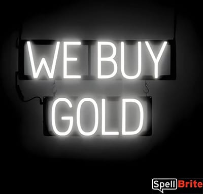 WE BUY GOLD - Lichtreclame Neon LED bord verlicht | SpellBrite | 62 x 38 cm | 6 Dimstanden - 8 Lichtanimaties | Reclamebord neon verlichting