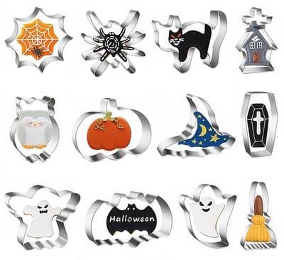 Dailygoods- Koekjesvormen Duurzaam - 12 Stuks - Roestvrij Staal - Halloween Vormen - Pompoenen/Vleermuizen/Geesten/Spinnen - Bakgereedschap voor Feestelijke Lekkernijen - Uitstekers