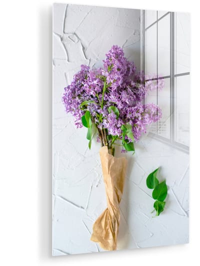 ® Glasschilderij 120x180 cm - Schilderij acrylglas - Boeket van seringenbloemen - Foto op glas - Muurdecoratie woonkamer - Wanddecoratie slaapkamer - Schilderijen