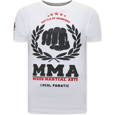 T-shirt Heren met Print - MMA Fighter - Wit
