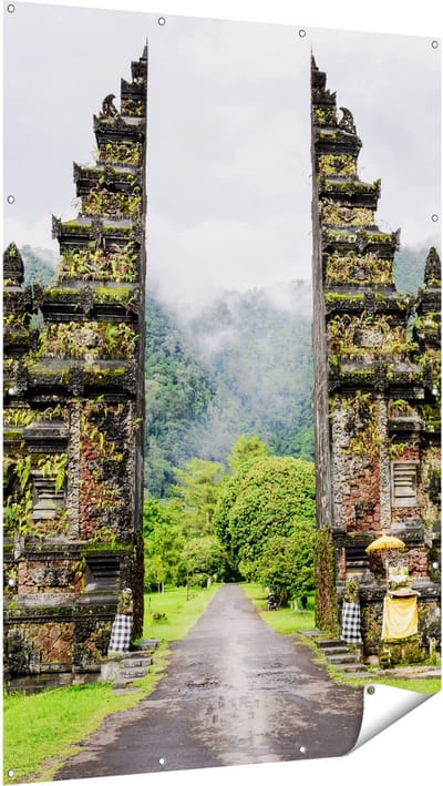 Gards Tuinposter Tempel Poort in Bali - 120x180 cm - Tuindoek - Tuindecoratie - Wanddecoratie buiten - Tuinschilderij