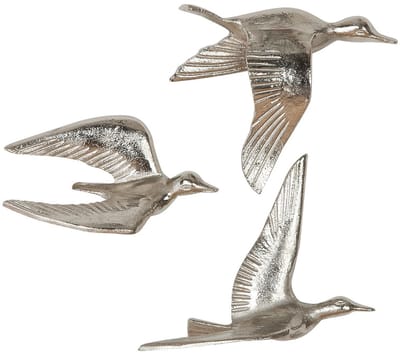 Gilde Handwerk - Wandobjecten - Beelden - Vogels - Set van 3 - Aluminium - Zilverkleur - 5x20x16cm