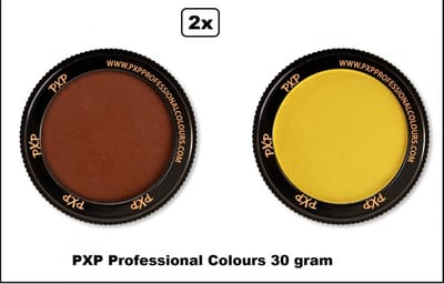 2x Set PXP Professional Colours schmink bruin en geel 30 gram - Schminken verjaardag feest festival thema feest