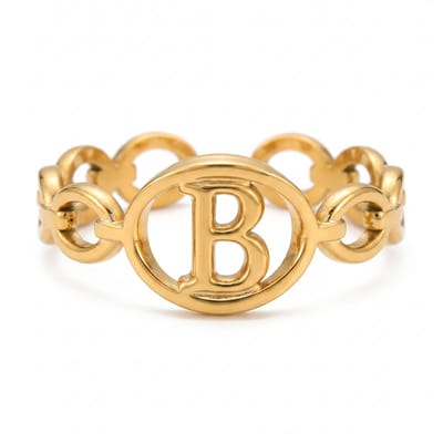 Lundholm Quincy B Ring Dames Goudkleurig – Premium Stainless Steel Jewellery Gold PVD Plated – Verstelbare Ring met Letter B Naam Ring Cadeau Vrouw – One Size – my Scandinavisch Design