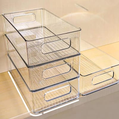 Organizer Set van 3, Lre Co. Stapelbare Koelkast Organizer Koelkast Lade Keuken Opslagdoos voor Koelkast Koelkast Containers met Handvat BPA Gratis