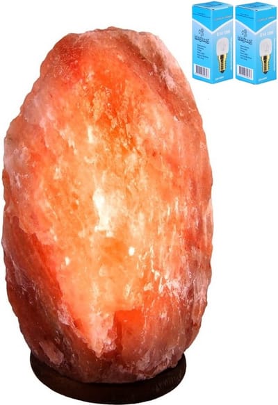 Zoutlamp 1-2kg met LEDLAMP - Himalaya Zout 100% Natuurlijk - Tafellamp met LED Lamp van Natuurlijk Haliet Zoutkristal met Sfeervol Warm Licht - Extra Lange Kabel 1.8mtr - ca. 20x13cm