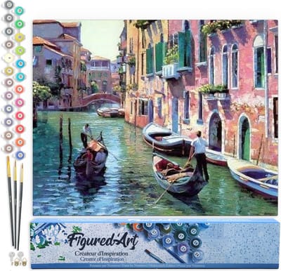 Figured'Art Schilderen op Nummer Volwassenen canvas Kanalen van Venetië - Handwerk acrylverf Kit DIY Compleet - 40x50cm zonder frame