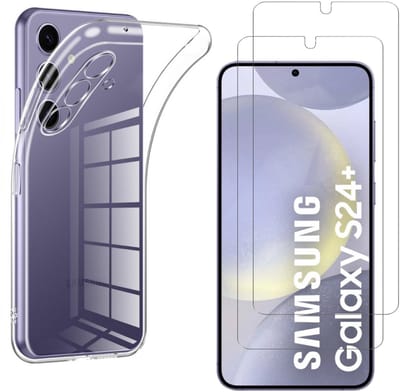 Hoesje geschikt voor Samsung Galaxy S24 Plus backcover siliconen Transparant en 2 stuks Screenprotector Gehard Glas
