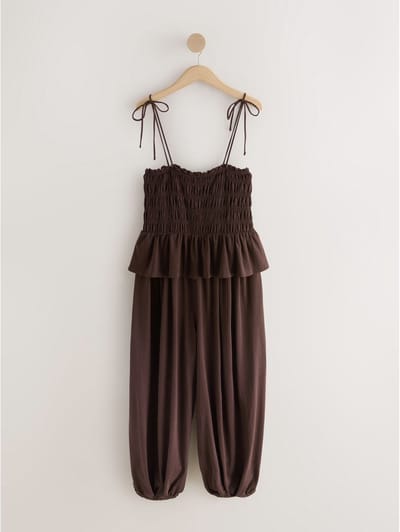 Next - Dames - Jersey jumpsuit met ballonpijpen, petite - Petite - Bruin