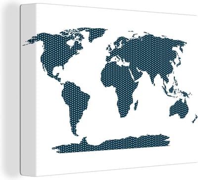 Canvas Wereldkaart - 120x90 - Wanddecoratie Wereldkaart - Vormen - Blauw