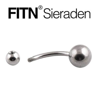 FITN-TBNNB-Titanium Navelpiercing-Zilver Kleurige-1.6*10*5/8mm-Barbell Navelpiercing Met Twee Balletjes van Verschillende Grootte - Klassiek