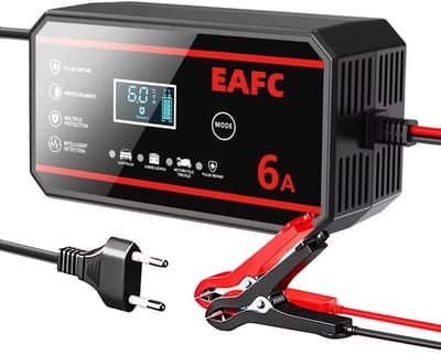 EAFC - Acculader - 12V 2/6A - Reparatiemodus - Druppellader - Accu Lader voor Auto / Motor / Scooter / Boot / Camper - zwart