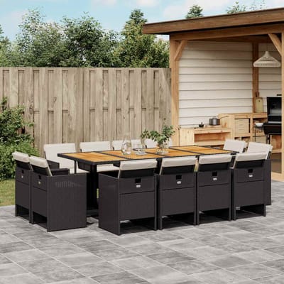 vidaXL 13-delige Tuinset met kussens poly rattan zwart