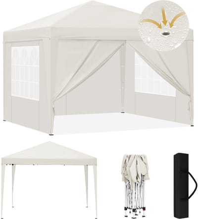 Jently partytent - partytenten - waterdicht - windbestendig - opvouwbaar - 3x3m - met zijwanden - beige