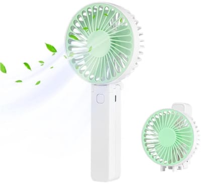 Handventilator - Draagbare Ventilator - Mini Ventilator - USB Oplaadbaar - 3 Standen - Draadloze Tafelventilator - Voor Thuis, Kantoor, Buiten En Reizen - Wit / Groen
