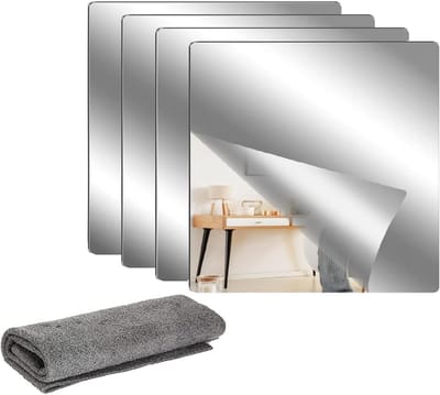 Vierkante Acryl Spiegel Film voor Muurdecoratie, Zelfklevende Wandspiegel, Flexibele Spiegels voor Badkamer, Woonkamer en Slaapkamer - 20 x 20 cm, 2 mm Dikte