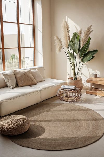 Flycarpets Rond Jute vloerkleed - Braided Rangpur - Grijs / Bruin 140cm rond Ø