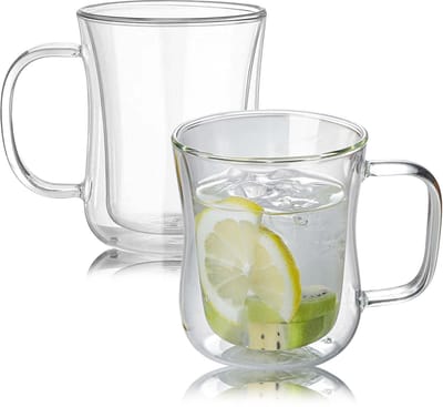Set van 2 dubbelwandige latte macchiato-glazen, dubbelwandige koffieglazen met handvat, helder geïsoleerde koffiekopjes, theeglazen voor latte cappuccino