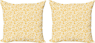 ABAKUHAUS Decoratieve kussenhoes met gele bloem 2 stuks, rustieke natuur, 40x40 cm, geel en wit