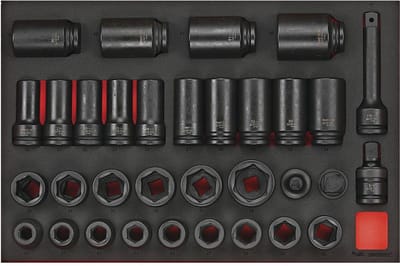 Slagdoppenset Foam4x4 tray 3/4 19- 50mm 33 delig Teng Tools TTEISK33