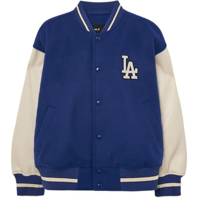 MLB Los Angeles Dodgers Logo de la marque Assemblage de lettres Bloc de couleur Mode décontractée Maillot de baseball Hauts pour femmes Bleu 3AJPV0534-07RBS M beige