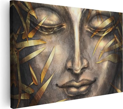 Artaza Canvas Schilderij Boeddha Gezicht - 30x20 cm - Klein - Wanddecoratie Mandala - Muurdecoratie Spiritueel - Kamer Accessoires