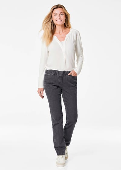 Klassieke jeans CARLA met elastische tailleband - antraciet - Gr. 38 van Goldner Fashion