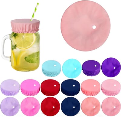 8 stuks herbruikbare lekvrije drankafdekkingen, elastische bekerdeksels met rietgaten voor bescherming, creatieve scrunchie drankbeschermer