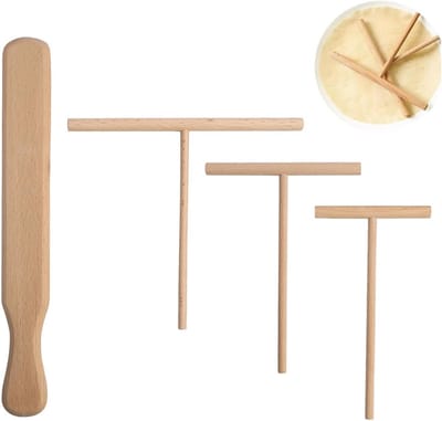 Pannenkoeken Set Houten Bakgerei - 4 Delig 18 Inch 13 Inch 9 Inch Divider en 30 cm Spatel voor Pannenkoeken en Crêpes