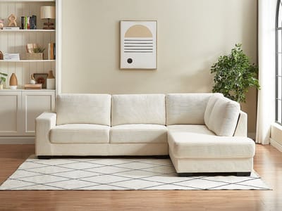 Vente-unique Hoekbank met rechterhoek in ribfluwelen stof kleur beige - MESETA
