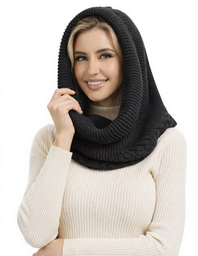 MAGICSHE Wintermuts Dames, Gebreide Bivakmuts, Warme Zachte Beanie, Slouchy Capuchon Sjaal, Balaclava Winter op Schouder, Nekwarmer - Zwart